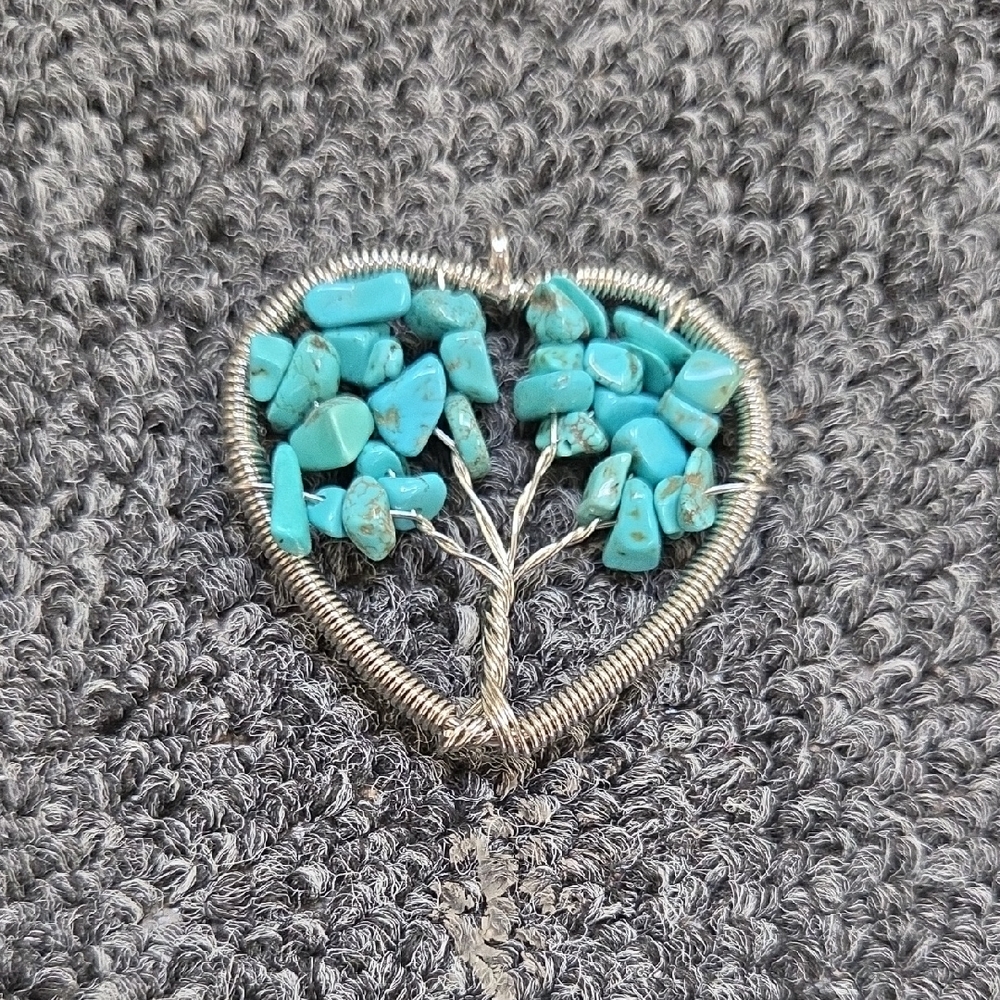 Turquoise Tree of Life Wire-Wrapped Pendant Heart Shape